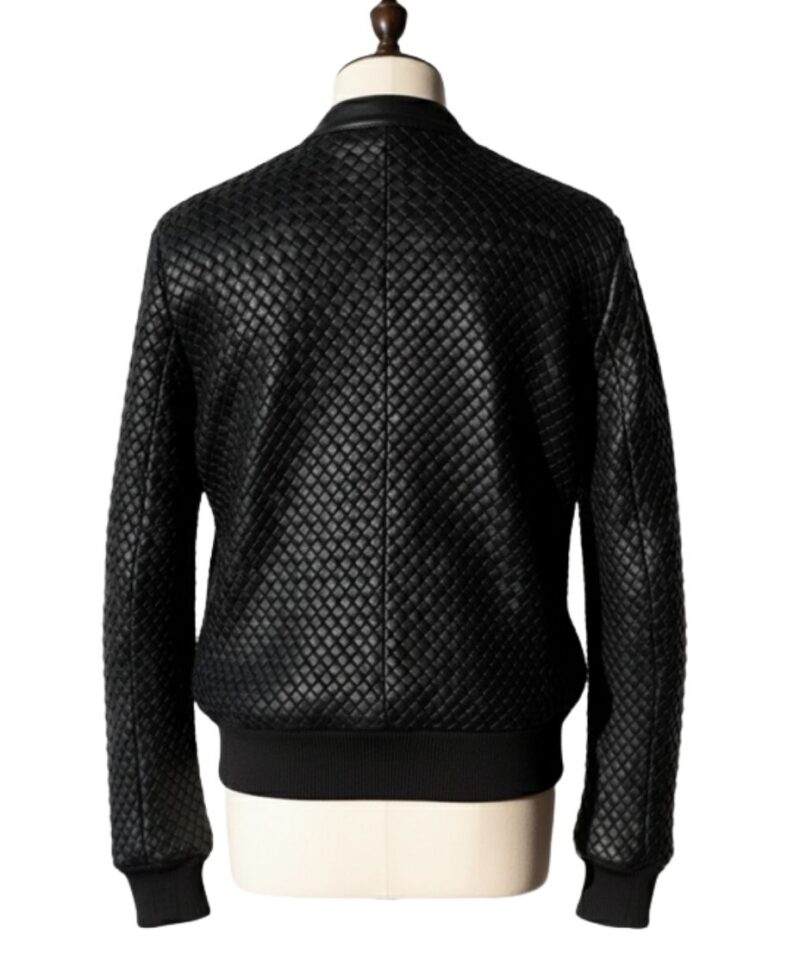 A high-end leather jacket women featuring a detailed black leather jacket women woven texture.