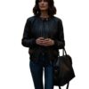 A high-end leather jacket women featuring a detailed black leather jacket women woven texture.