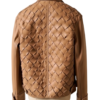 A handcrafted apricot interlaced leather shirt women showing the womens leather shirts texture.
