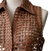 A high-end woven coffee brown leather vests for women with intricate texture.