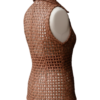 A high-end woven coffee brown leather vests for women with intricate texture.