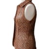 A high-end woven coffee brown leather vests for women with intricate texture.
