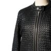 A high-end leather jacket women featuring a detailed black leather jacket women woven texture.