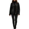 A high-end leather black leather jacket featuring a detailed black jacket womens leather woven texture.