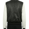 A luxury black and white ostrich leather women's varsity jacket design.