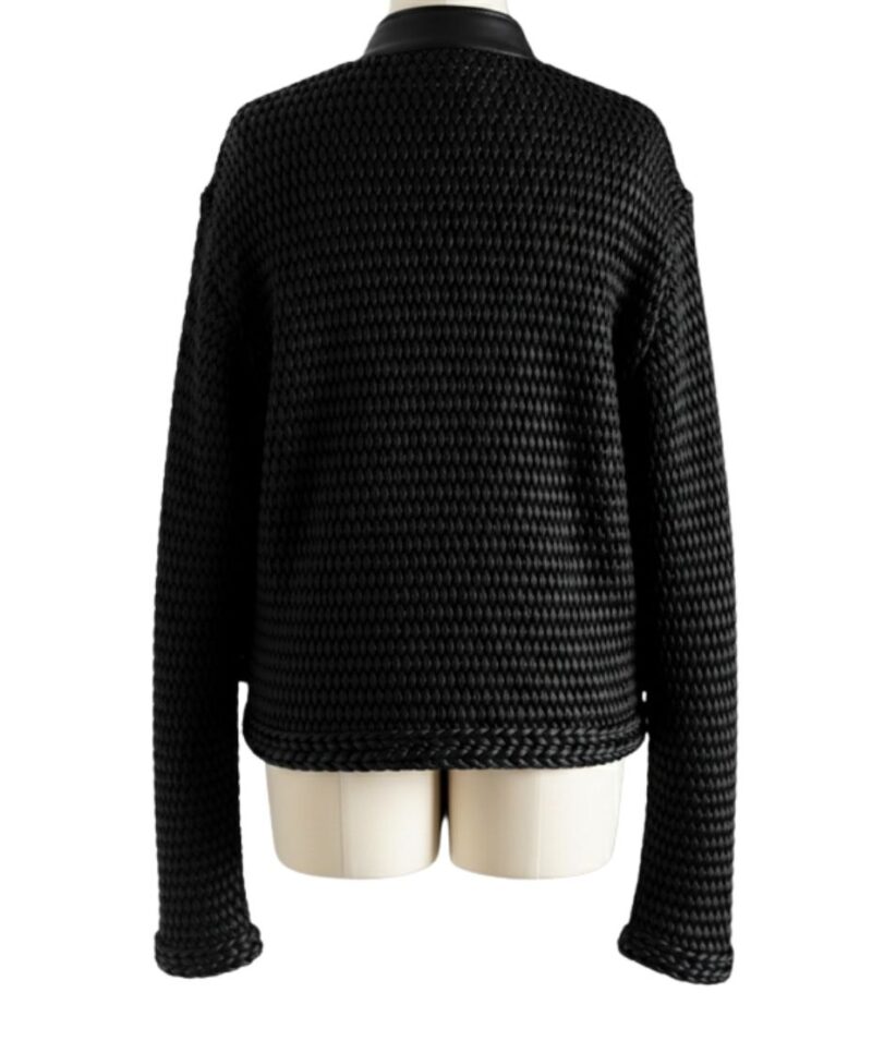 A high-end leather black leather jacket featuring a detailed black jacket womens leather woven texture.