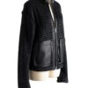 A high-end leather black leather jacket featuring a detailed black jacket womens leather woven texture.