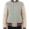 A luxury mist and ash design featuring the oversized varsity jacket womens style.