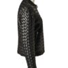 A high-end leather jacket women featuring a detailed leather black leather jacket woven texture.