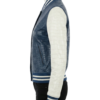 A high-end navy and white crocodile leather varsity jacket for women.