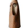 A handcrafted tan woven leather collar vest women showing the womens leather vest texture.