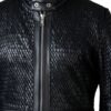 A high-end mens leather jackets featuring a detailed leather black leather jacket woven texture.