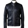 A high-end mens leather jackets featuring a detailed leather black leather jacket woven texture.