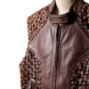 A handcrafted dark coffee interlaced leather waistcoat men showing the leather vest for men texture.