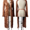 A high-end leather coat women featuring a detailed long leather coat women woven texture in saddle brown.