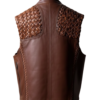 A handcrafted dark coffee interlaced leather waistcoat men showing the leather vest for men texture.