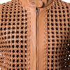 A high-end leather vest women featuring a detailed women's leather vest woven texture in pastel peach.
