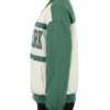 A high-end white and green satin varsity jackets mens with a bespoke fit.