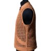 A high-end leather vest women featuring a detailed women's leather vest woven texture in pastel peach.