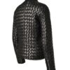 A high-end leather jacket women featuring a detailed leather black leather jacket woven texture.
