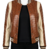 A high-end saddle brown crocodile leather outer garment for women.
