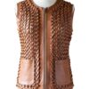 A high-end leather vest women featuring a detailed women's leather vest woven texture in metallic copper.