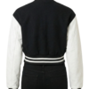 A luxury black and white design featuring the women's varsity bomber jacket style.