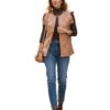 A high-end leather vest women featuring a detailed women's leather vest woven texture.