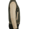 A luxury latte and black olive leather design featuring the varsity jackets for women style.