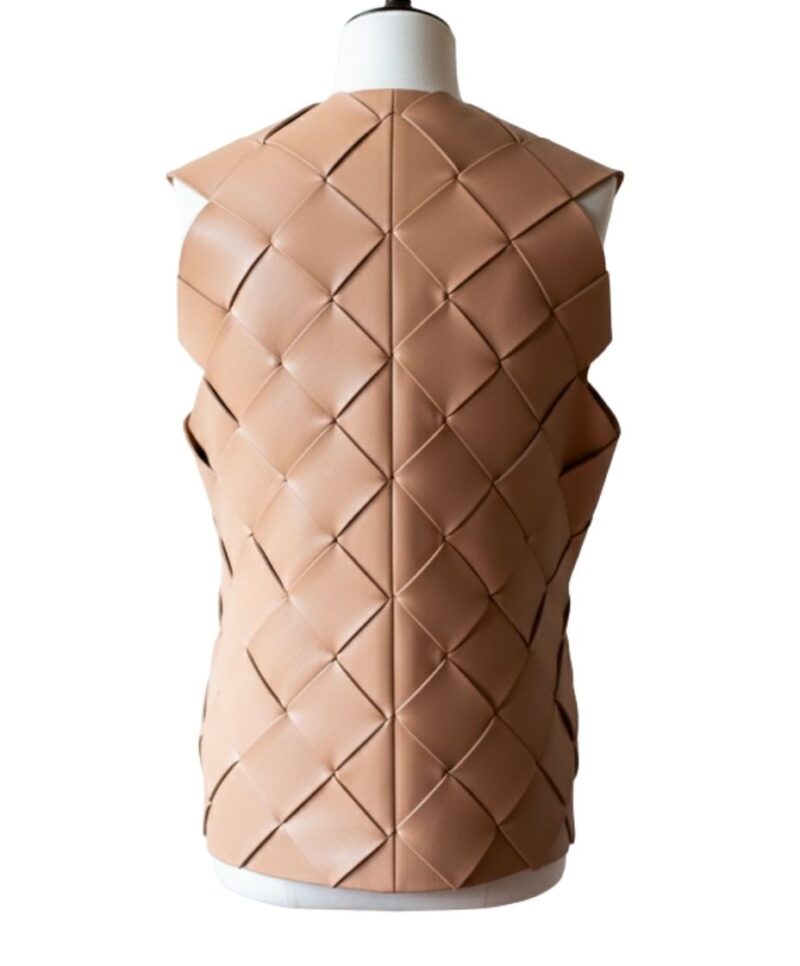 A high-end leather vest women featuring a detailed women's leather vest woven texture.