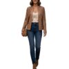A high-end brown leather jacket women featuring a detailed leather jacket brown colour woven texture.
