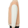A luxury salmon pink and white design featuring the pink and white varsity jacket style.