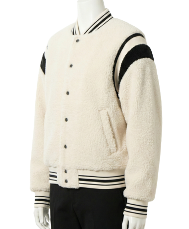 A luxury dutch white wool design featuring the varsity jacket for men style.