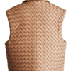 A handcrafted camel braided leather collar vest women showing the womens black leather vest texture.