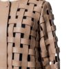 A high-end tan leather jacket featuring a detailed cream leather jacket woven texture.