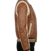 A high-end saddle brown crocodile leather outer garment for women.