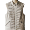 A handcrafted cloud grey woven leather vest women showing the leather vest for women texture.