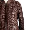 A high-end brown leather jacket women featuring a detailed leather jacket brown colour woven texture.