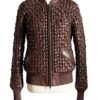 A high-end brown leather jacket women featuring a detailed leather jacket brown colour woven texture.