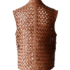 A handcrafted redwood genuine leather vest women showing the womens red leather vest texture.