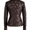 A high-end brown leather jacket women featuring a detailed leather jacket brown colour woven texture.