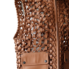 A handcrafted redwood genuine leather vest women showing the womens red leather vest texture.