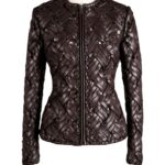 A high-end brown leather jacket women featuring a detailed leather jacket brown colour woven texture.