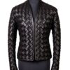 A high-end leather jacket women featuring a detailed leather black leather jacket woven sheepskin texture.