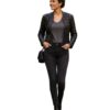 A high-end leather jacket women featuring a detailed leather black leather jacket woven sheepskin texture.