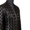 A high-end leather jacket women featuring a detailed leather black leather jacket woven sheepskin texture.