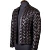A high-end leather jacket women featuring a detailed leather black leather jacket woven sheepskin texture.