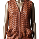 A handcrafted saddle brown custom leather vest women showing the brown leather vest women texture.