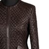 A high-end brown leather jacket women featuring a detailed leather jacket brown colour woven texture.