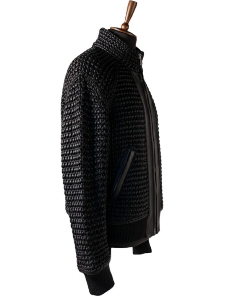 A high-end leather jacket women featuring a detailed leather black leather jacket woven texture.